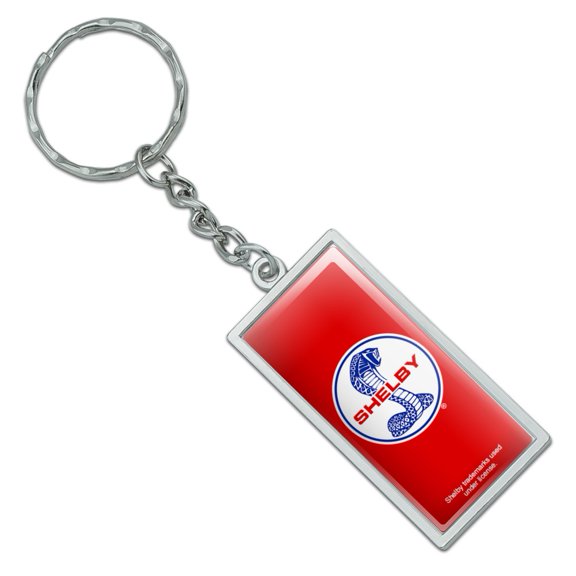 Rectangle Shelby Cobra Patriotic Logo Keychain in Chrome Plated Metal