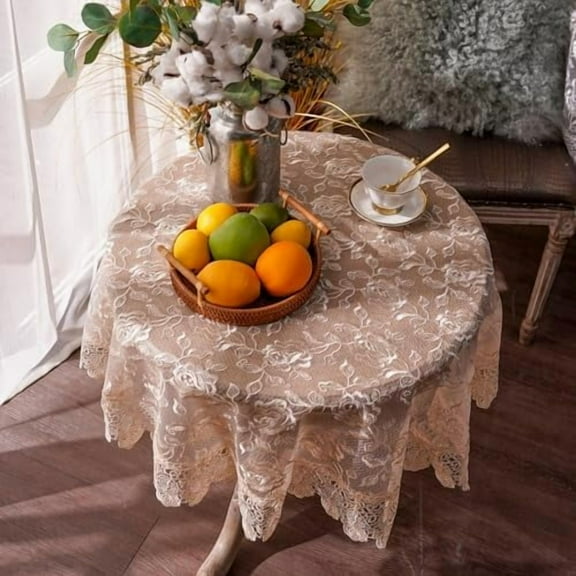 Rectangle Small Table Cloth Lace Macrame Vintage Tablecloth Shabby Chic Embroidered Oblong Table Cover for Wedding Banquet Holiday Long Dinner Tables (Golden, 33 Inch Round)