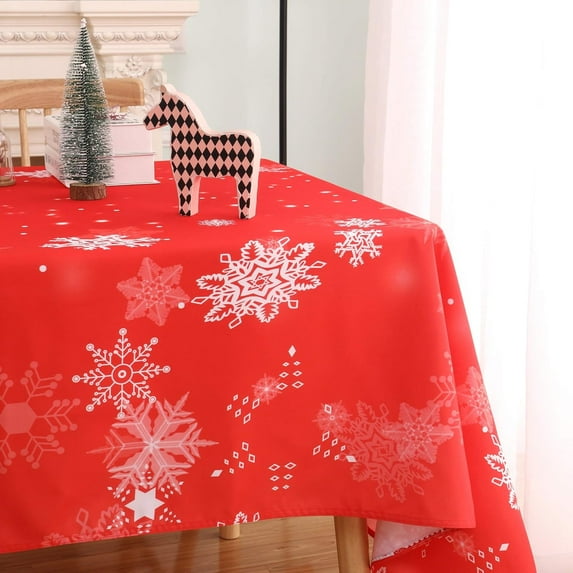 Rectangle Snowflake Christmas Tablecloth - Xmas Ombre Table Cloth Waterproof and Washable Holiday Decorative Table Cover for Outdoor, Indoor Party Kitchen Dining Room, 60 x 84 Inch, 160GSM