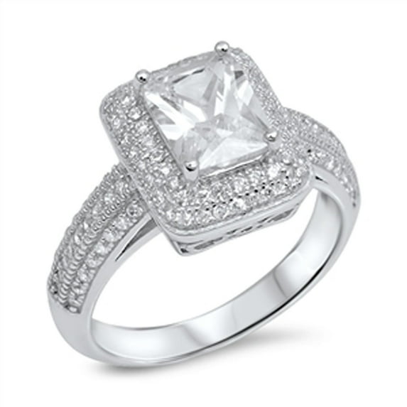 Rectangle Solitaire Clear CZ Wedding Ring .925 Sterling Silver Band White Jewelry Female Size 6