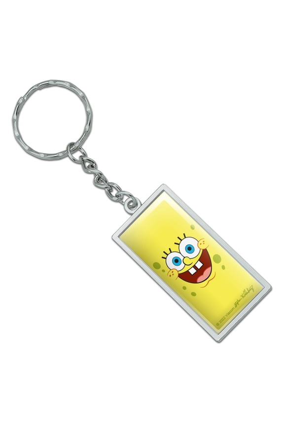 Rectangle Spongebob Goofy Smile Face Keychain in Chrome Plated Metal