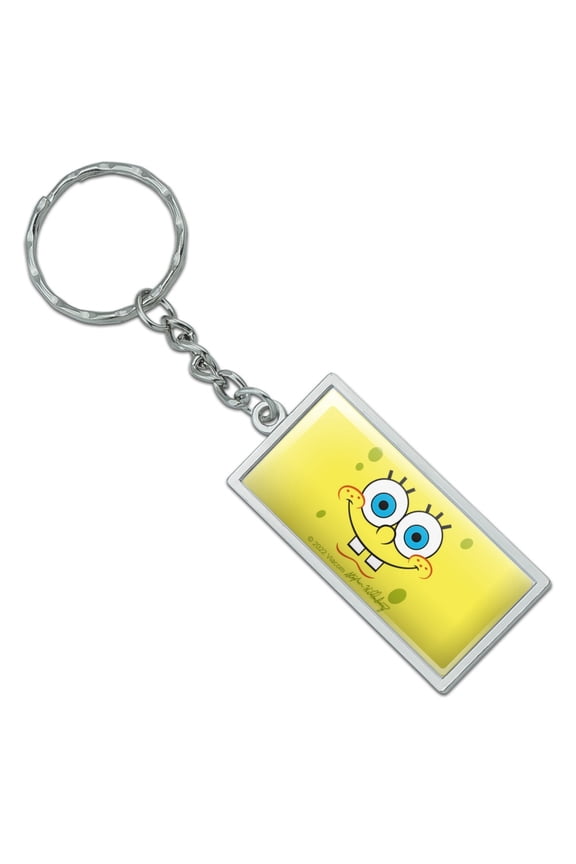Rectangle SpongeBob Smiling Face Keychain in Chrome Plated Metal