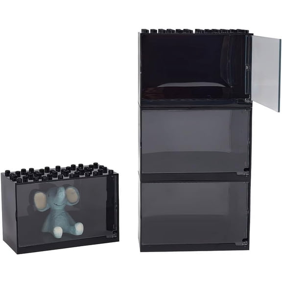 Rectangle Stackable Plastic Minifigures Display Case Dustproof Toy Boxes for Models Building Blocks Doll Display Holder Black 5.1x10.3x7cm