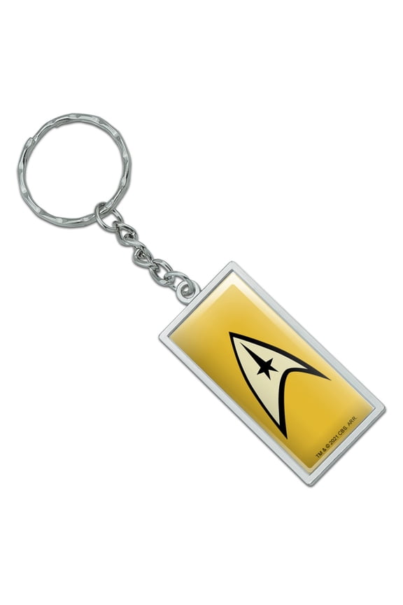 Rectangle Star Trek Command Shield Keychain in Chrome Plated Metal