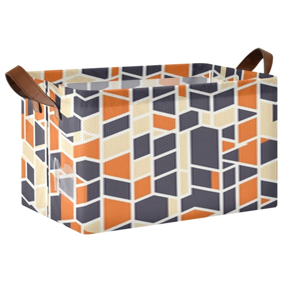 Rectangle Storage Basket with Handles Geometric Patterns in Navy Blue and Orange Collapsible Storage Bin Large Storage Bins Decorative for Clothes Toys Bedroom