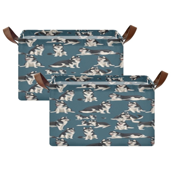 Rectangle Storage Basket with Handles Husky Flat Vector Different Moves Collapsible Storage Bin Large Storage Bins Decorative for Clothes Toys Bedroom