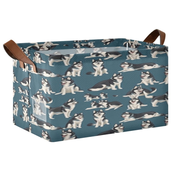 Rectangle Storage Basket with Handles Husky Flat Vector Different Moves Collapsible Storage Bin Large Storage Bins Decorative for Clothes Toys Bedroom