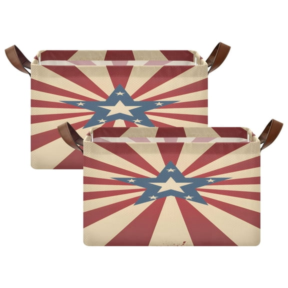 Rectangle Storage Basket with Handles Red and White Stripes Five-pointed Star Collapsible Storage Bin Large Storage Bins Decorative for Clothes Toys Bedroom