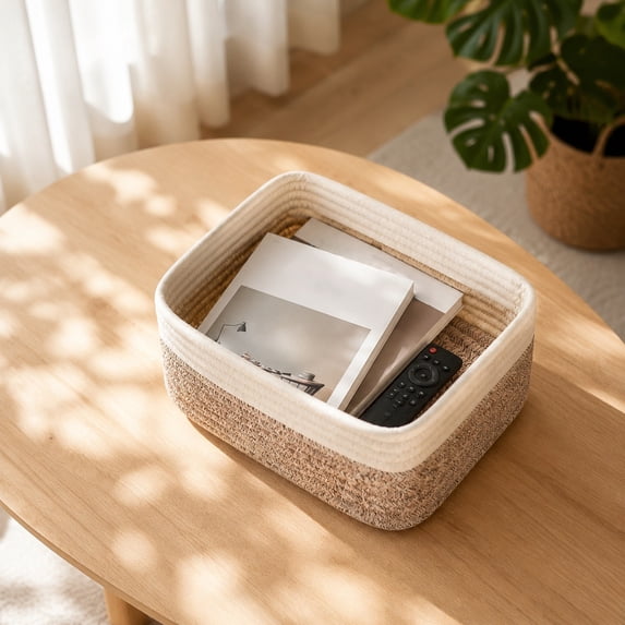 Rectangle Storage Basket Set- Natural Cotton Rope Woven Baskets for Organizing! Nursery, Dog Toy Baskets, Cat Toy Box, Bathroom Organization Bin