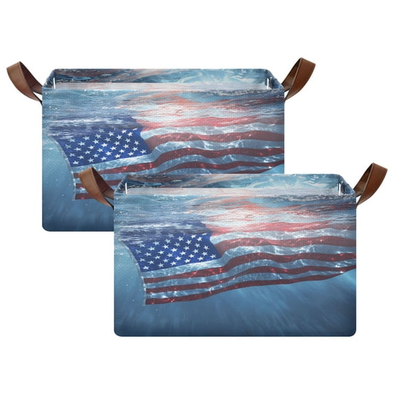 Rectangle Storage Basket with Handles American Flag Seawater ...