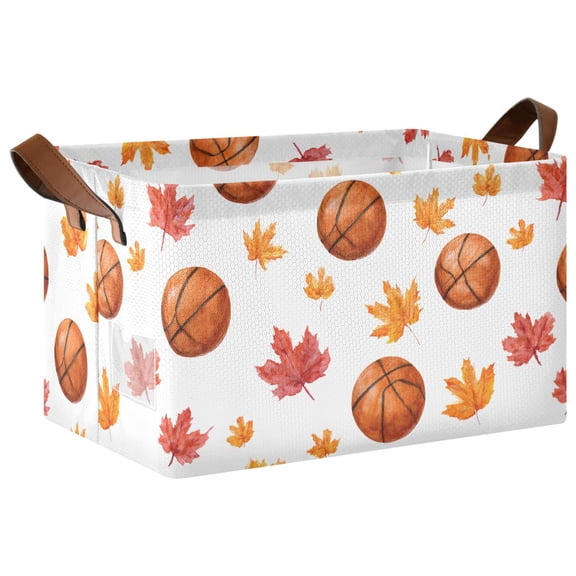 Rectangle Storage Basket with Handles Basketball Maple Leaf Collapsible Storage Bin Large Storage Bins Decorative for Clothes Toys Bedroom