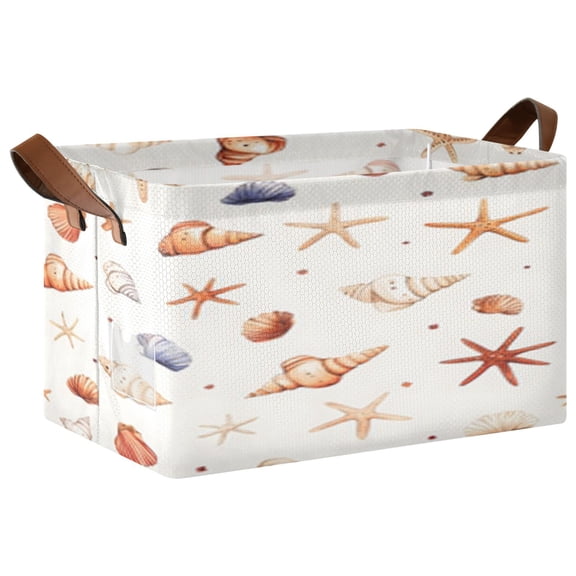 Rectangle Storage Basket with Handles Beach Seashell Collapsible Storage Bin Large Storage Bins Decorative for Clothes Toys Bedroom
