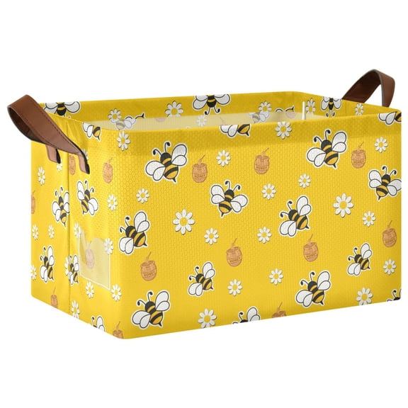 Rectangle Storage Basket with Handles Bee Collapsible Storage Bin Large Storage Bins Decorative for Clothes Toys Bedroom