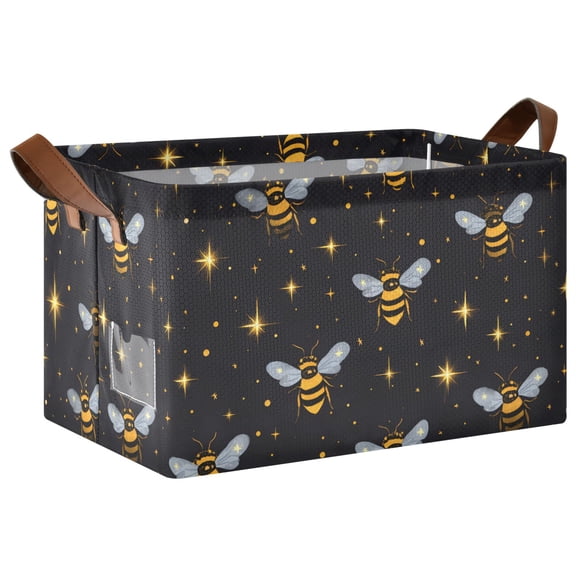 Rectangle Storage Basket with Handles Bees Stars Collapsible Storage Bin Large Storage Bins Decorative for Clothes Toys Bedroom