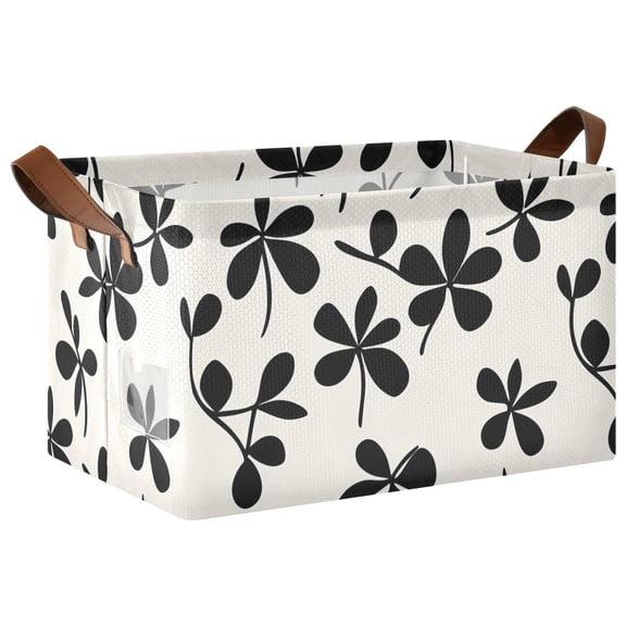 Rectangle Storage Basket with Handles Black Flower One Collapsible Storage Bin Large Storage Bins Decorative for Clothes Toys Bedroom