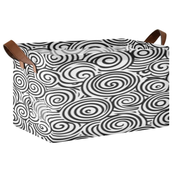 Rectangle Storage Basket with Handles Black and White Abstract Vortex Collapsible Storage Bin Large Storage Bins Decorative for Clothes Toys Bedroom