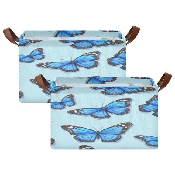 Rectangle Storage Basket with Handles Blue Butterfly Pattern Collapsible Storage Bin Large Storage Bins Decorative for Clothes Toys Bedroom