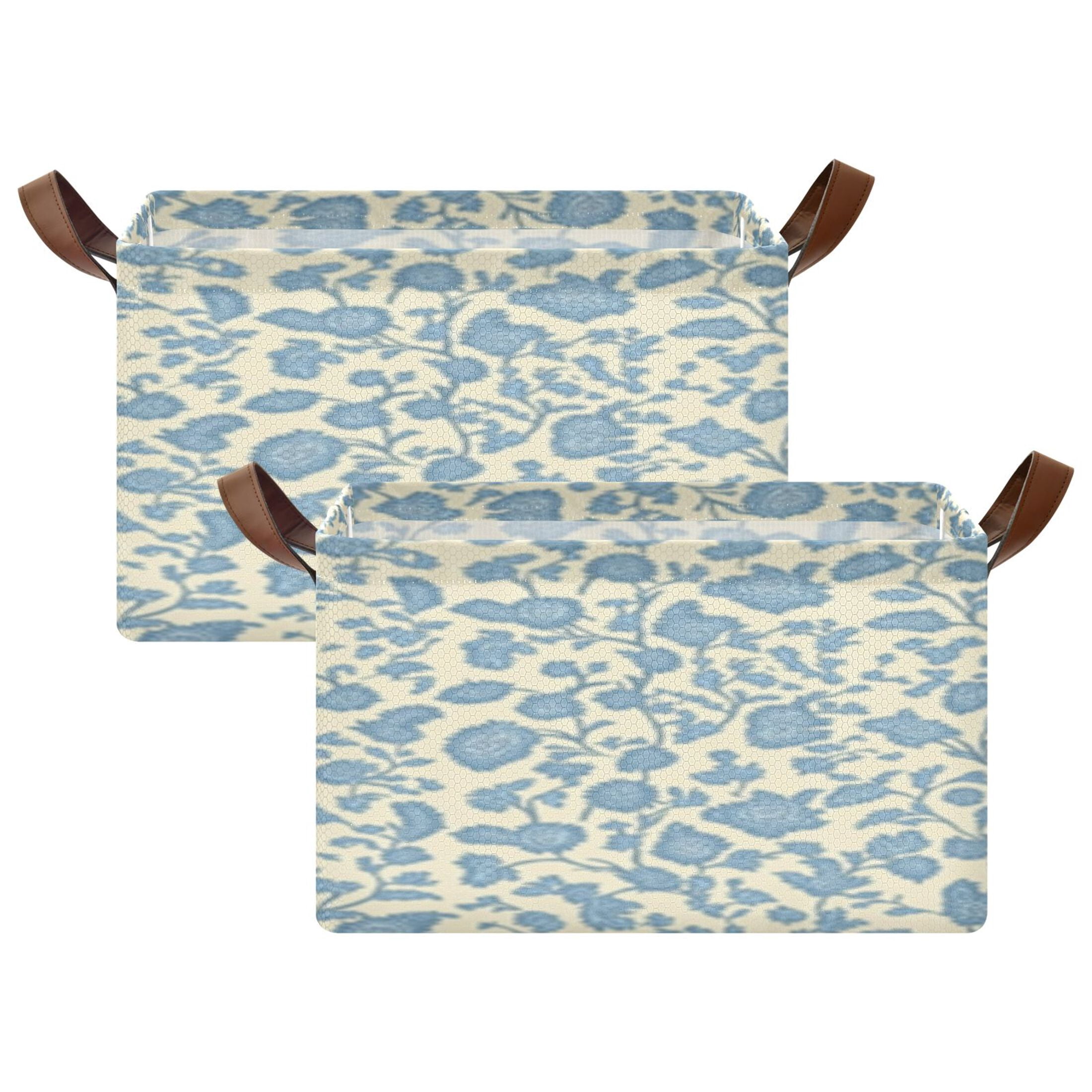 Rectangle Storage Basket with Handles Blue Flowers Seamless Pattern ...