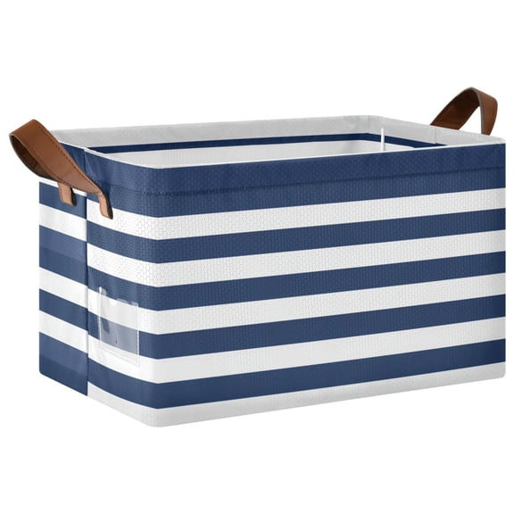 Rectangle Storage Basket with Handles Blue and White Stripes Collapsible Storage Bin Large Storage Bins Decorative for Clothes Toys Bedroom