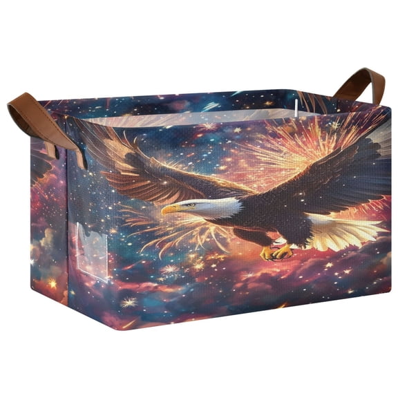 Rectangle Storage Basket with Handles Brilliant Eagle Collapsible Storage Bin Large Storage Bins Decorative for Clothes Toys Bedroom