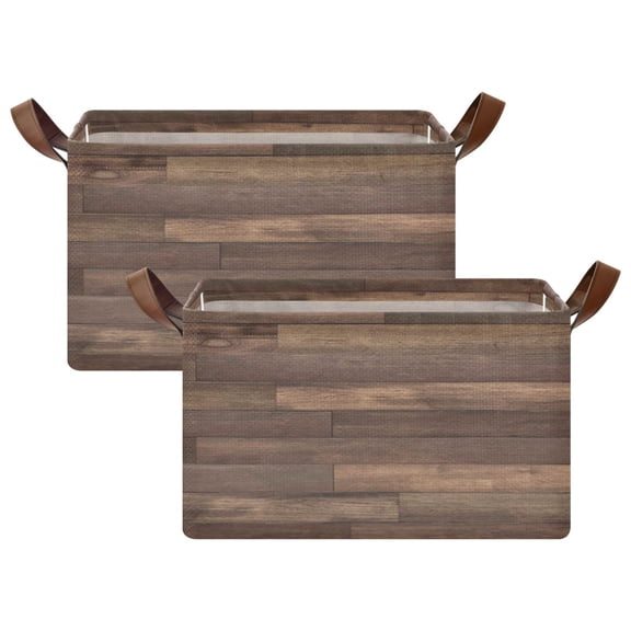 Rectangle Storage Basket with Handles Brown Wood Grain Collapsible Storage Bin Large Storage Bins Decorative for Clothes Toys Bedroom