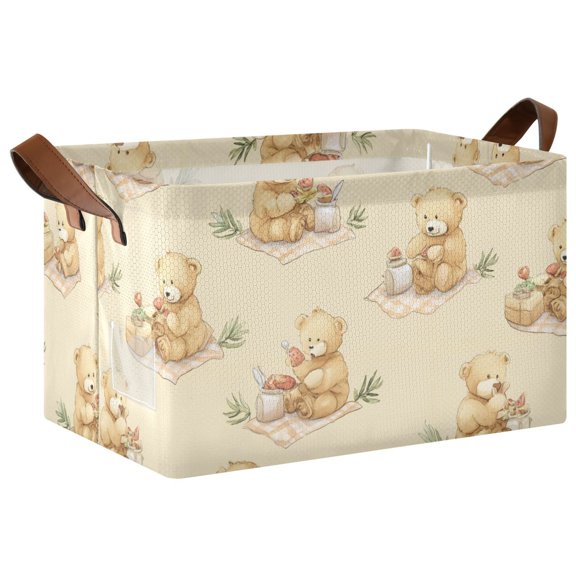 Rectangle Storage Basket with Handles Camping Bear Collapsible Storage Bin Large Storage Bins Decorative for Clothes Toys Bedroom