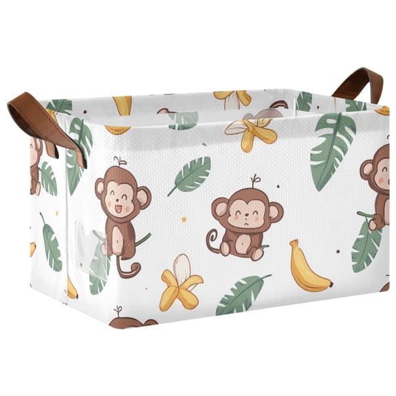 Rectangle Storage Basket with Handles Cartoon Monkey Collapsible Storage Bin Large Storage Bins Decorative for Clothes Toys Bedroom