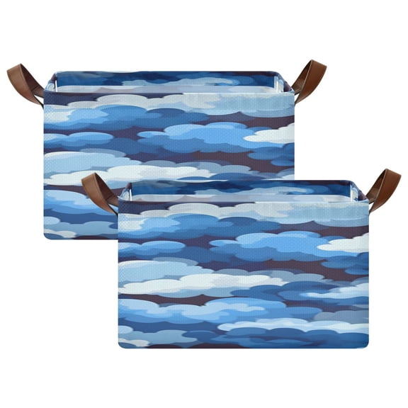 Rectangle Storage Basket with Handles Cascading Blue Clouds Collapsible Storage Bin Large Storage Bins Decorative for Clothes Toys Bedroom