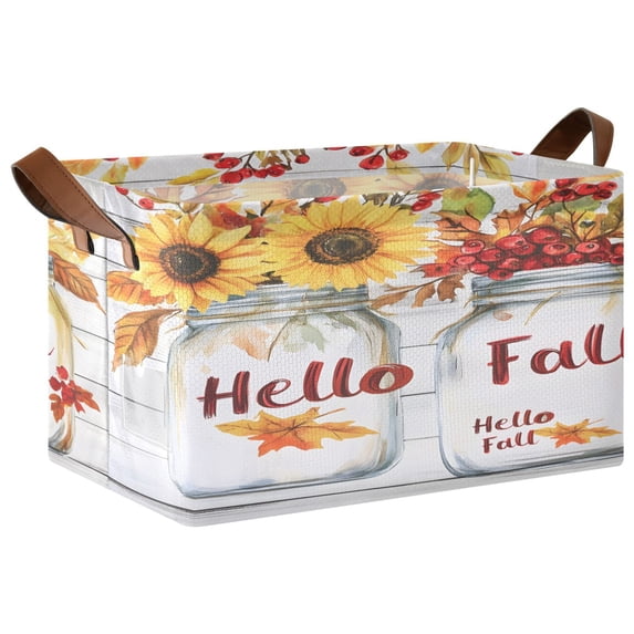 Rectangle Storage Basket with Handles Cherry Leaf Collapsible Storage ...