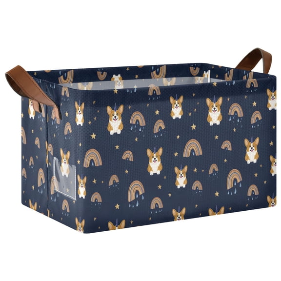 Rectangle Storage Basket with Handles Corgi Rainbow Collapsible Storage Bin Large Storage Bins Decorative for Clothes Toys Bedroom
