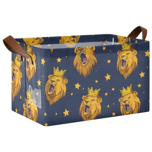 Rectangle Storage Basket with Handles Crown Lion Collapsible Storage Bin Large Storage Bins Decorative for Clothes Toys Bedroom