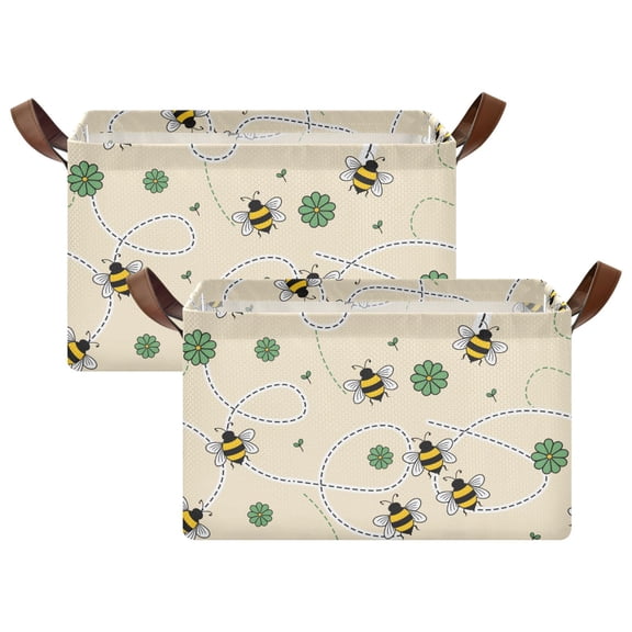 Rectangle Storage Basket with Handles Cute Bee Collapsible Storage Bin Large Storage Bins Decorative for Clothes Toys Bedroom
