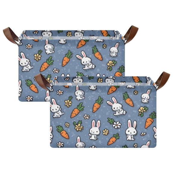 Rectangle Storage Basket with Handles Cute Bunny Carrot Collapsible Storage Bin Large Storage Bins Decorative for Clothes Toys Bedroom