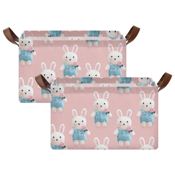 Rectangle Storage Basket with Handles Cute Bunny Collapsible Storage Bin Large Storage Bins Decorative for Clothes Toys Bedroom