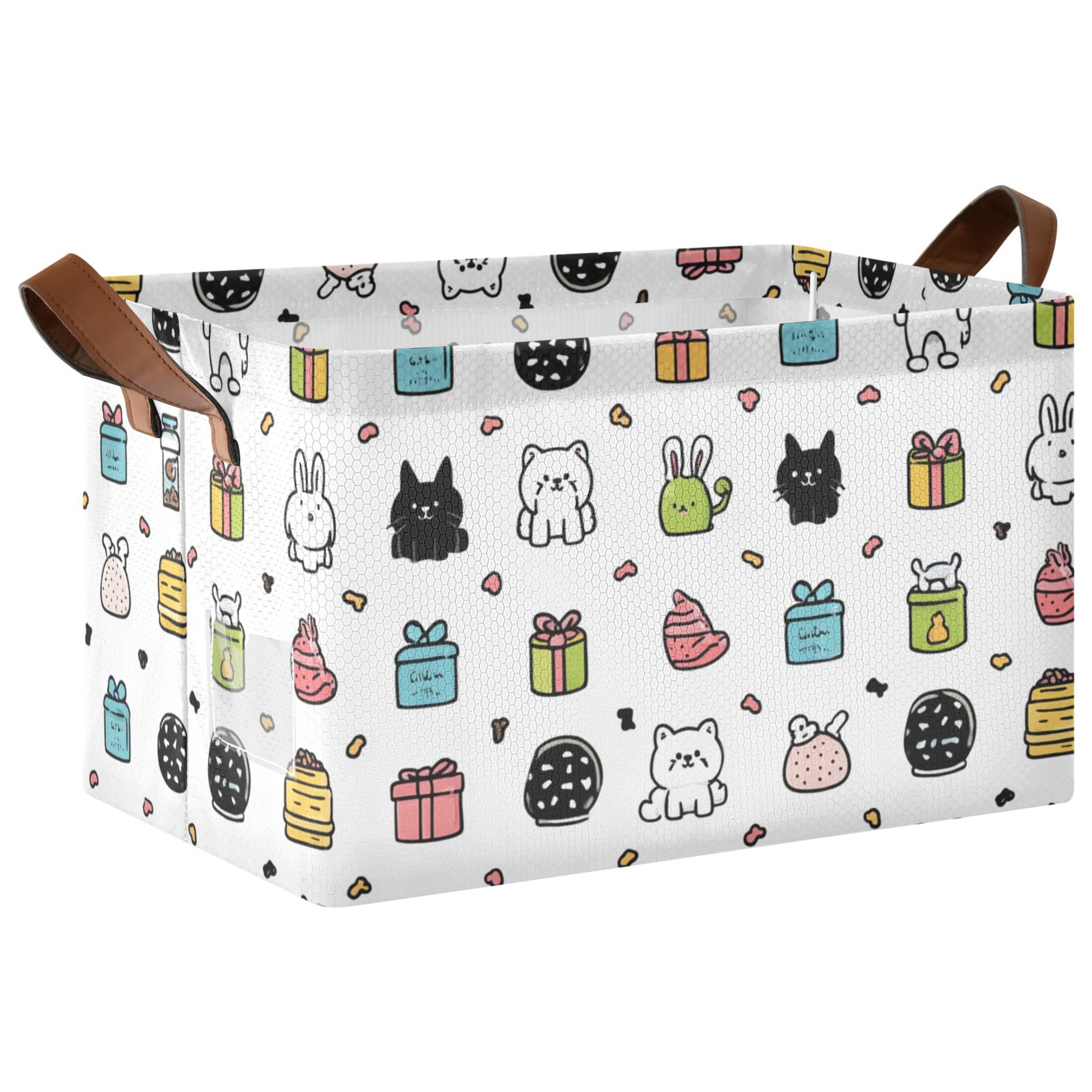 Rectangle Storage Basket with Handles Cute Pet Snacks Collapsible