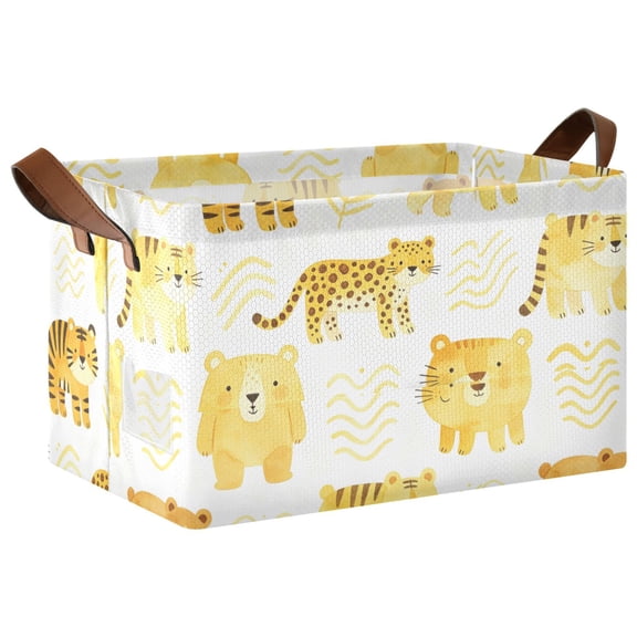 Rectangle Storage Basket with Handles Cute Tiger Collapsible Storage Bin Large Storage Bins Decorative for Clothes Toys Bedroom
