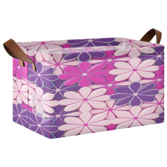 Rectangle Storage Basket with Handles Dahlia Flower Print Collapsible Storage Bin Large Storage Bins Decorative for Clothes Toys Bedroom