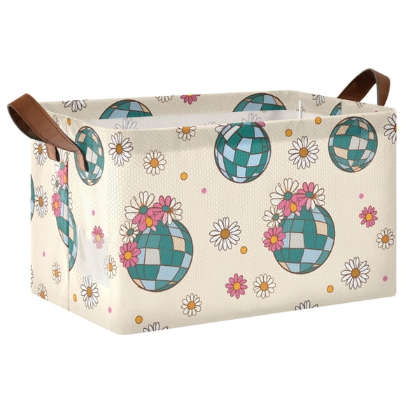 Rectangle Storage Basket with Handles Daisy Colored Ball Collapsible Storage Bin Large Storage Bins Decorative for Clothes Toys Bedroom