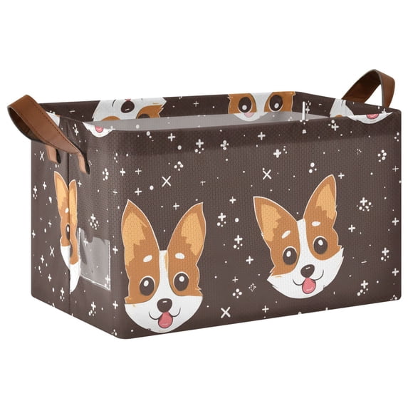 Rectangle Storage Basket with Handles Dog Head Collapsible Storage Bin Large Storage Bins Decorative for Clothes Toys Bedroom