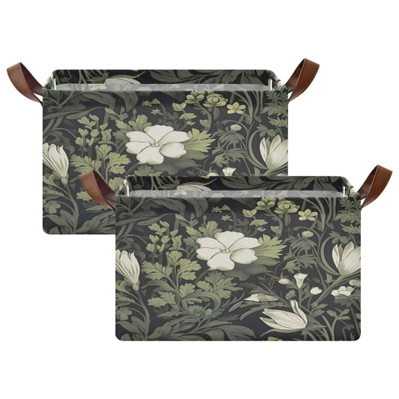 Rectangle Storage Basket with Handles Floral Botanical Collapsible Storage Bin Large Storage Bins Decorative for Clothes Toys Bedroom