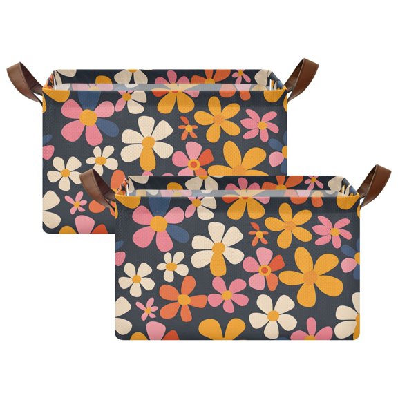 Rectangle Storage Basket with Handles Floral Groovy Vector Collapsible Storage Bin Large Storage Bins Decorative for Clothes Toys Bedroom