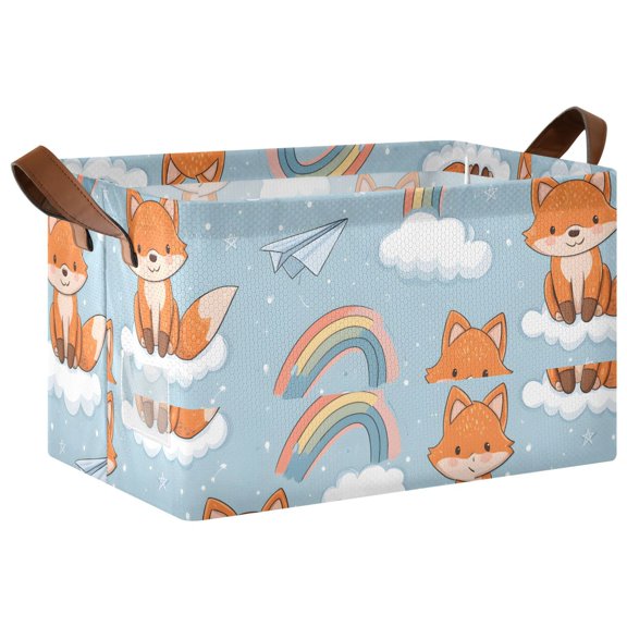 Rectangle Storage Basket with Handles Fox Cloud Rainbow Collapsible Storage Bin Large Storage Bins Decorative for Clothes Toys Bedroom