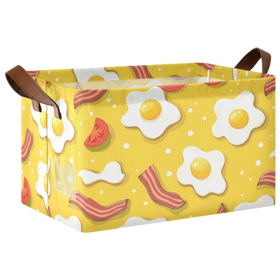 Rectangle Storage Basket with Handles Fried Eggs Bacon Tomatoes Collapsible Storage Bin Large Storage Bins Decorative for Clothes Toys Bedroom