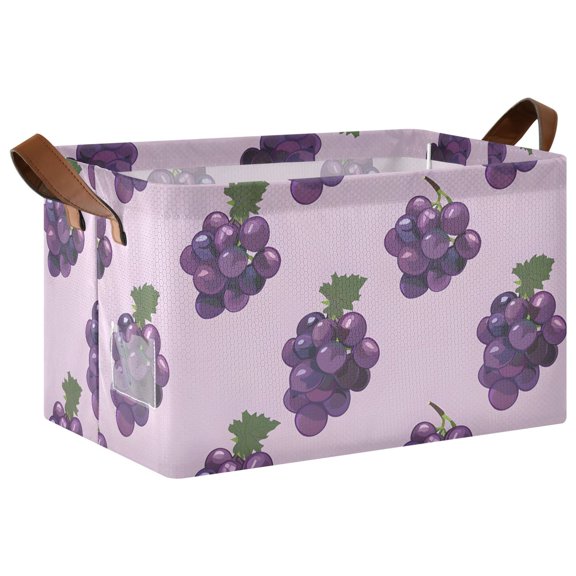 Rectangle Storage Basket with Handles Grape Tiling Collapsible Storage Bin Large Storage Bins Decorative for Clothes Toys Bedroom