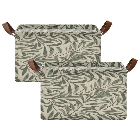 Rectangle Storage Basket with Handles Green Willow Plant Collapsible Storage Bin Large Storage Bins Decorative for Clothes Toys Bedroom