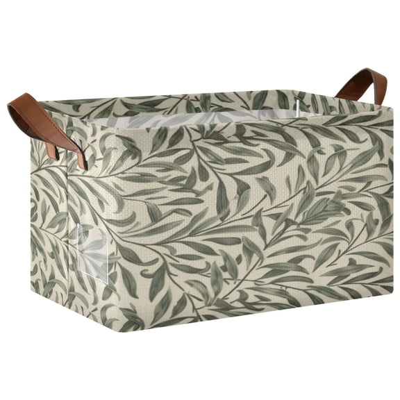 Rectangle Storage Basket with Handles Green Willow Plant Collapsible Storage Bin Large Storage Bins Decorative for Clothes Toys Bedroom