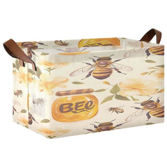 Rectangle Storage Basket with Handles Honey and Bees Collapsible Storage Bin Large Storage Bins Decorative for Clothes Toys Bedroom
