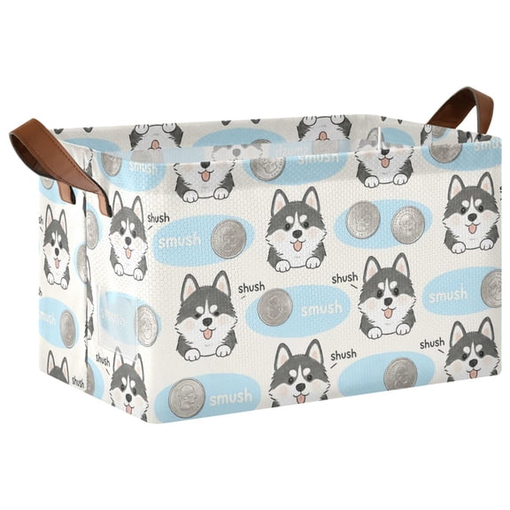 Rectangle Storage Basket with Handles Husky Collapsible Storage Bin Large Storage Bins Decorative for Clothes Toys Bedroom