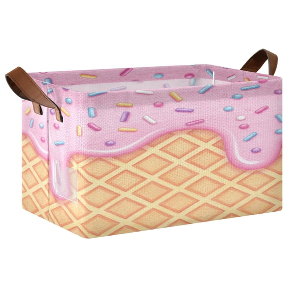 Rectangle Storage Basket with Handles Ice Cream Cone Collapsible Storage Bin Large Storage Bins Decorative for Clothes Toys Bedroom