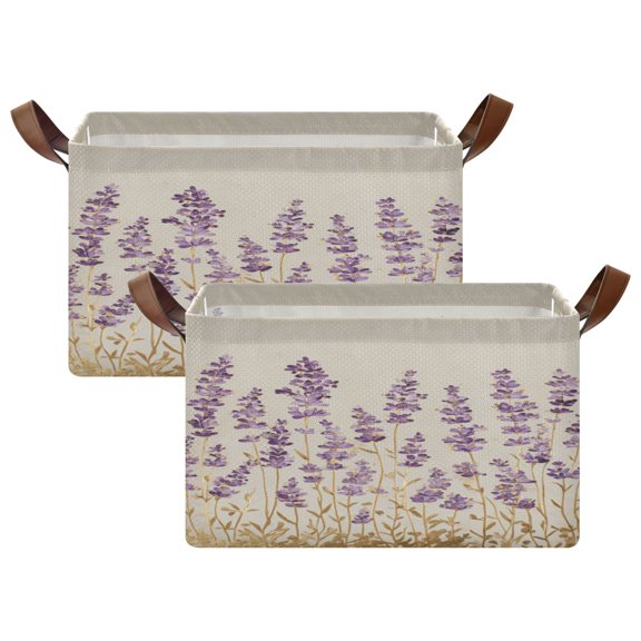 Rectangle Storage Basket with Handles Lavender Collapsible Storage Bin Large Storage Bins Decorative for Clothes Toys Bedroom